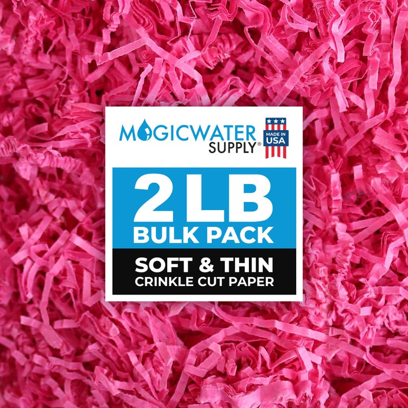 MagicWater Supply Soft & Thin Crinkle Cut Paper - 2 LB - Raspberry - Paper Shred Filler for Gift Wrapping, Basket Filling, Birthdays, Weddings, Anniversaries, Valentines Day, and other occasions - Image 1